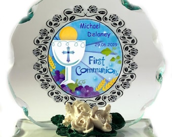 1st Holy Communion  personalised gift for Boy Cut Glass  Plaque keepsake