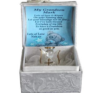 Cadeau personnalisé pour la fête des petits-fils, ange de cristal doré en or 22 carats