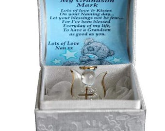 Grandson Naming Day personalised gift Crystal Angel gilded in 22kt Gold