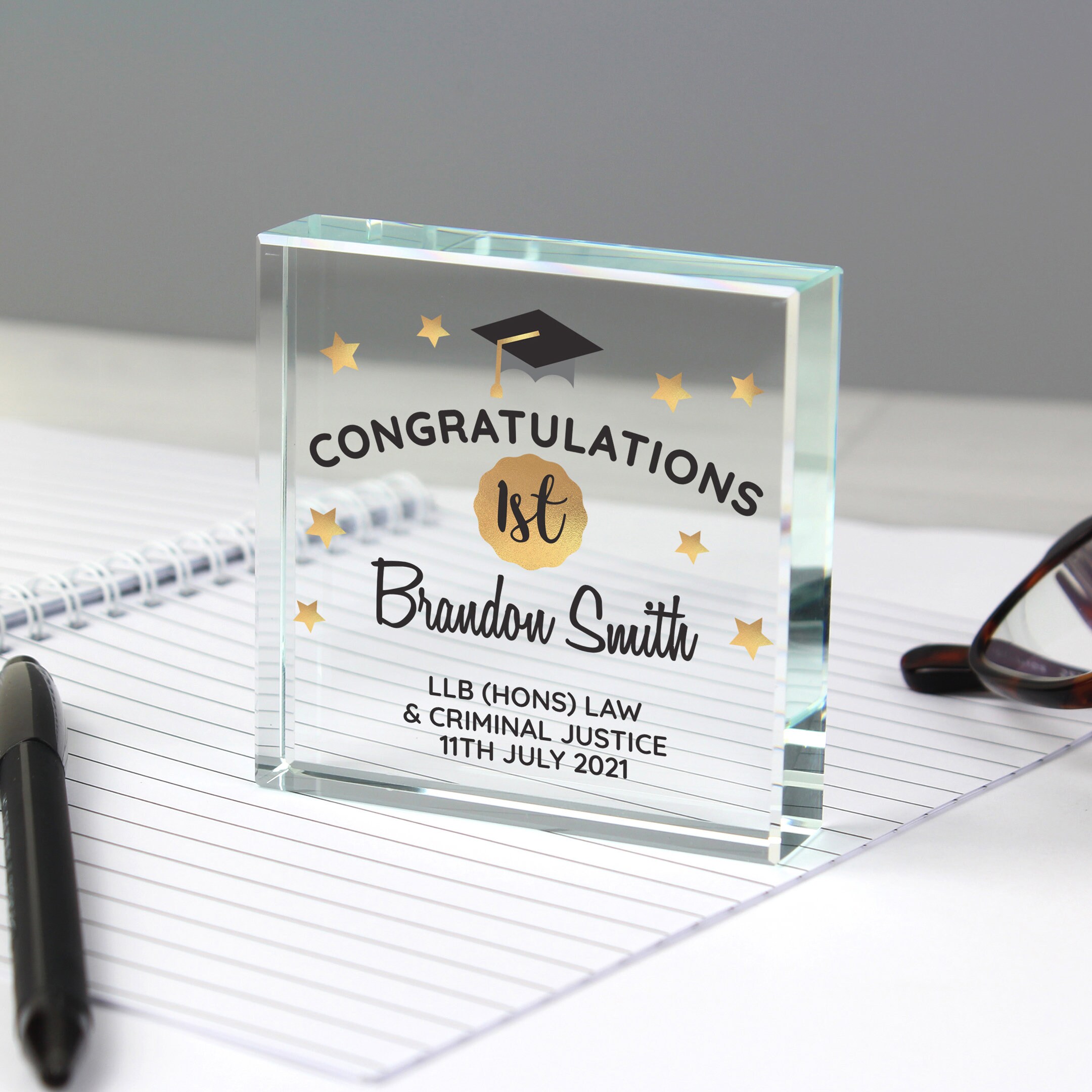 Graduation Personalised Gift for Him or Her Crystal Glass Paperweight ...