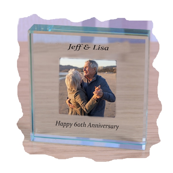 60th Diamond Wedding Anniversary Photo Glass Paperweight personalised gift