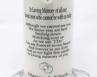 Personalised Wedding Absence Candle  Remembrance of loved ones unable to be with you