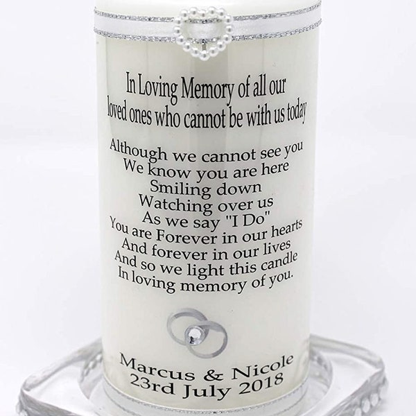 Personalised Wedding Absence Candle  Remembrance of loved ones unable to be with you