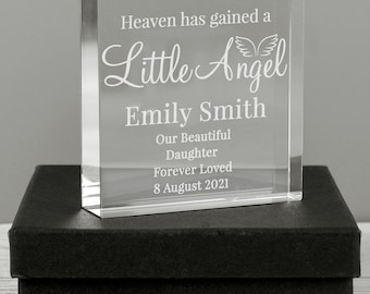 Baby Girl or Baby Boy Crystal Glass Personalised memorial Keepsake for a little Angel