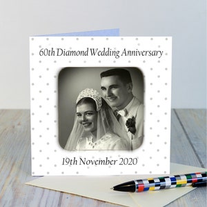 60e anniversaire de mariage de diamant Carte photo personnalisée avec souvenir détachable Coaster