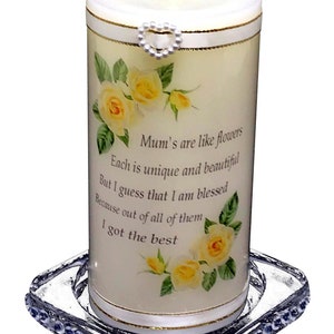 Mamma, mamma, mamma, poesia, candela regalo personalizzata, grande 15 cm, perfetta per una mamma speciale. Un biglietto e un regalo in uno!