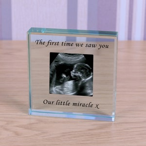 1st Baby Scan photo Personalised gift Glass Paperweight keepsake image 1