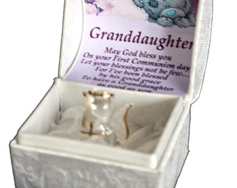 Granddaughter 1st Holy Communion personalised gift Crystal Angel gilded in 22kt Gold