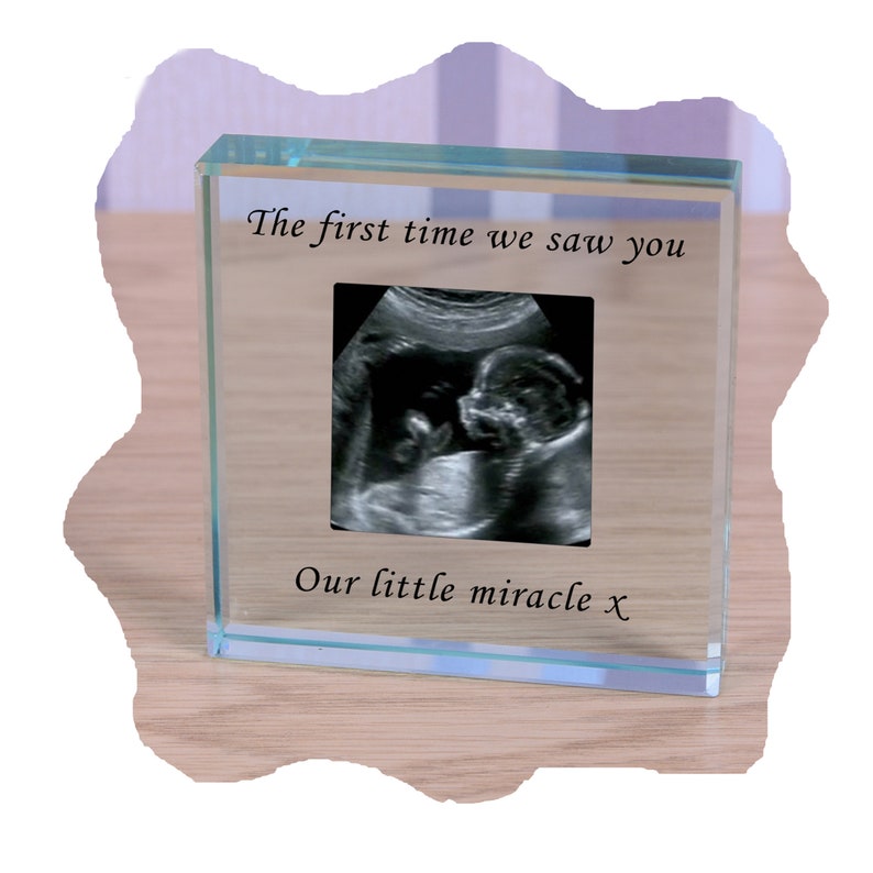 1st Baby Scan photo Personalised gift Glass Paperweight keepsake image 2