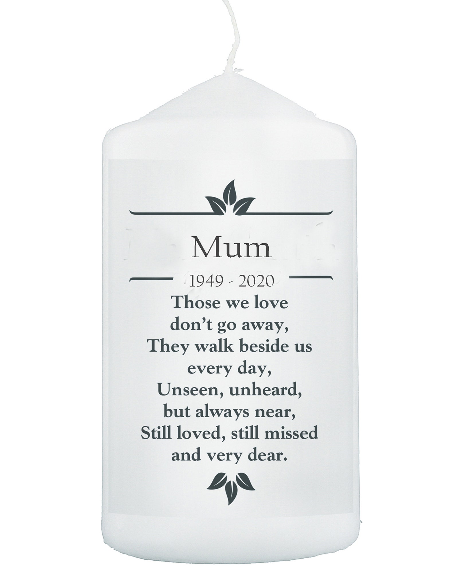 Mum Personalised Memorial Candle Funeral Poem Verse Etsy UK