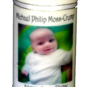 Naming day candle personalised gift with your own photo and message