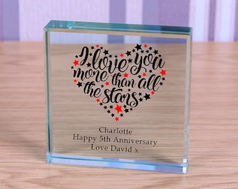 Glass Paperweight Personalised Gift "I Love You More Than All The Stars"
