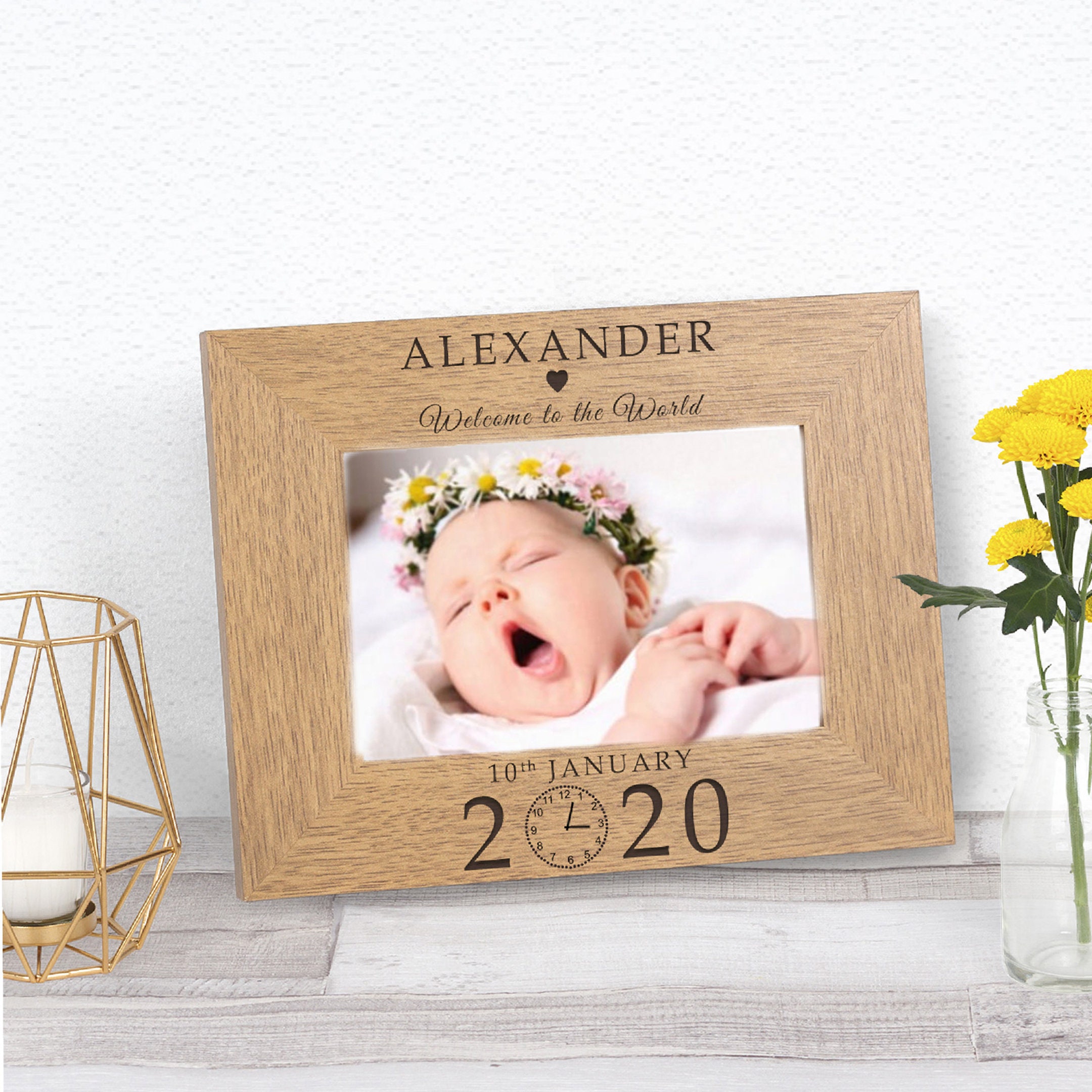 Personalized Oak Baby Photo Frame: Welcome to the World Gift - Etsy