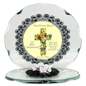 1st Holy Communion  personalised gift Cross Design Cut Glass  Plaque keepsake