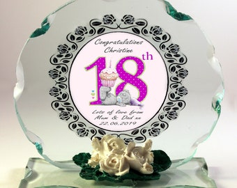 18th Birthday personalised gift for her Cut Glass plaque cup cake design by Cellini Plaques