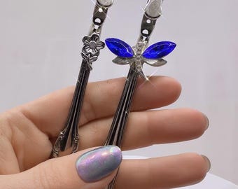 Vintage Spoon Rose or Crystal Dragonfly ATM Card Clip – Handmade Bracelet Helper Keychain