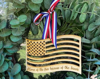 4th of July Wreath Topper: Laser Cut Wood American Flag