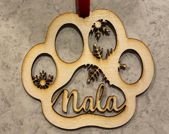 Dog Snowflake Christmas, Personalized Ornament, Gift Tag, Custom, Laser Cut Wood