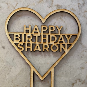 Personalized Heart Birthday Cake Topper, Custom, Laser Cut Wood