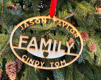 Family Custom Ornament, Personalized Ornament, Gift Tag, Custom, Laser Cut Wood, All Family Names