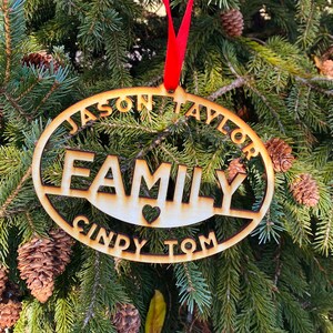 Family Custom Ornament, Personalized Ornament, Gift Tag, Custom, Laser Cut Wood, All Family Names
