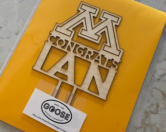 Personalized College Cake Topper, Graduation Gift, University of Minnesota, MN, Custom, Laser Cut Wood, College