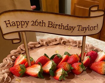 Custom Birthday Cake Topper: Laser Cut Wood Banner Design