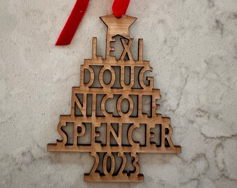 Custom Christmas Tree Ornament: Laser Cut Cherry Wood Family Names