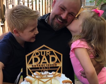 Personalized Cake Topper, Father's Day, with Children's Names, Custom, Laser Cut Wood, Dad