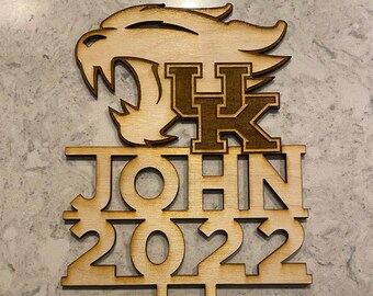 Personalized College Cake Topper, University of Kentucky, UK, Graduation Gift, Custom, Laser Cut Wood