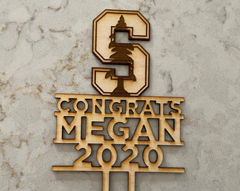 Personalized Graduation Cake Topper: Laser Cut Wood, College Gift