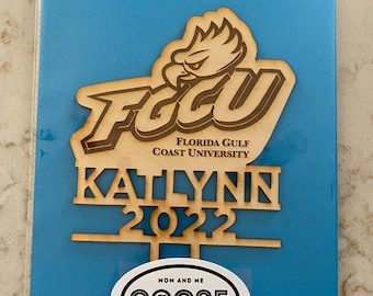 Personalized College Cake Topper, Graduation Gift, FGCU, Florida Gulf Coast University, Custom, Laser Cut Wood