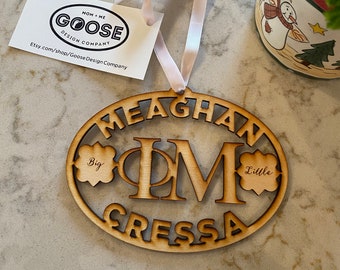 Phi Mu Big Little Gift: Custom Laser Cut Wood Sorority Ornament