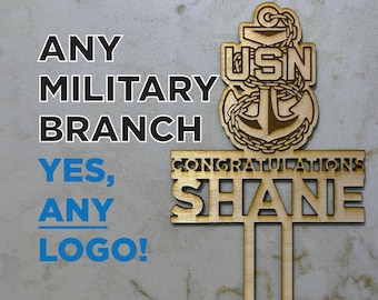 Personalized Military Cake Topper: Laser Cut Birch Wood