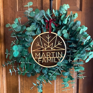 Personalized Snowflake, Sunshine Wreath Topper, Holiday, Custom Family Name Sign, Add to Wreath, Last Name Front Door Sign, Laser cut Wood