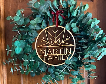 Personalized Snowflake Wreath Topper: Laser Cut Family Name Sign