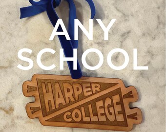 ANY COLLEGE Pennant! Custom Laser Cut Cherry Wood Pennant University Ornament