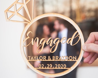 Personalized Engagement Ring Sign: Laser Cut Birch Wood Gift