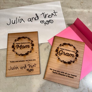 Mother&#39;s Day Wood Card & Envelope [Mom, Grandma, Wooden Card, Wood Card, Personalized]