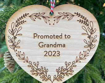 Custom Promoted to Grandma, New Parents, Heart, Christmas Ornament, Personalized with Custom Details