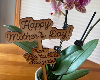Personalized Mother's Day Cake/Plant Topper: Laser Cut Wood