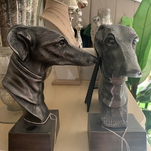 Pair of silver toned cast metal greyhound/whippet head bookends