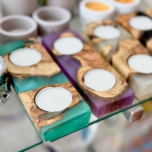 Candle Holder Wood & Epoxy | Hand Made in Israel |Candle for Shabat | Judaica Candle Holder | מעמד נרות שבת | Eshet Hail | אשת חיל