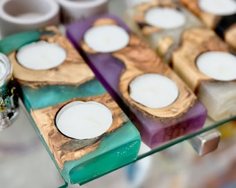 Candle Holder Wood & Epoxy | Hand Made in Israel |Candle for Shabat | Judaica Candle Holder | מעמד נרות שבת | Eshet Hail | אשת חיל