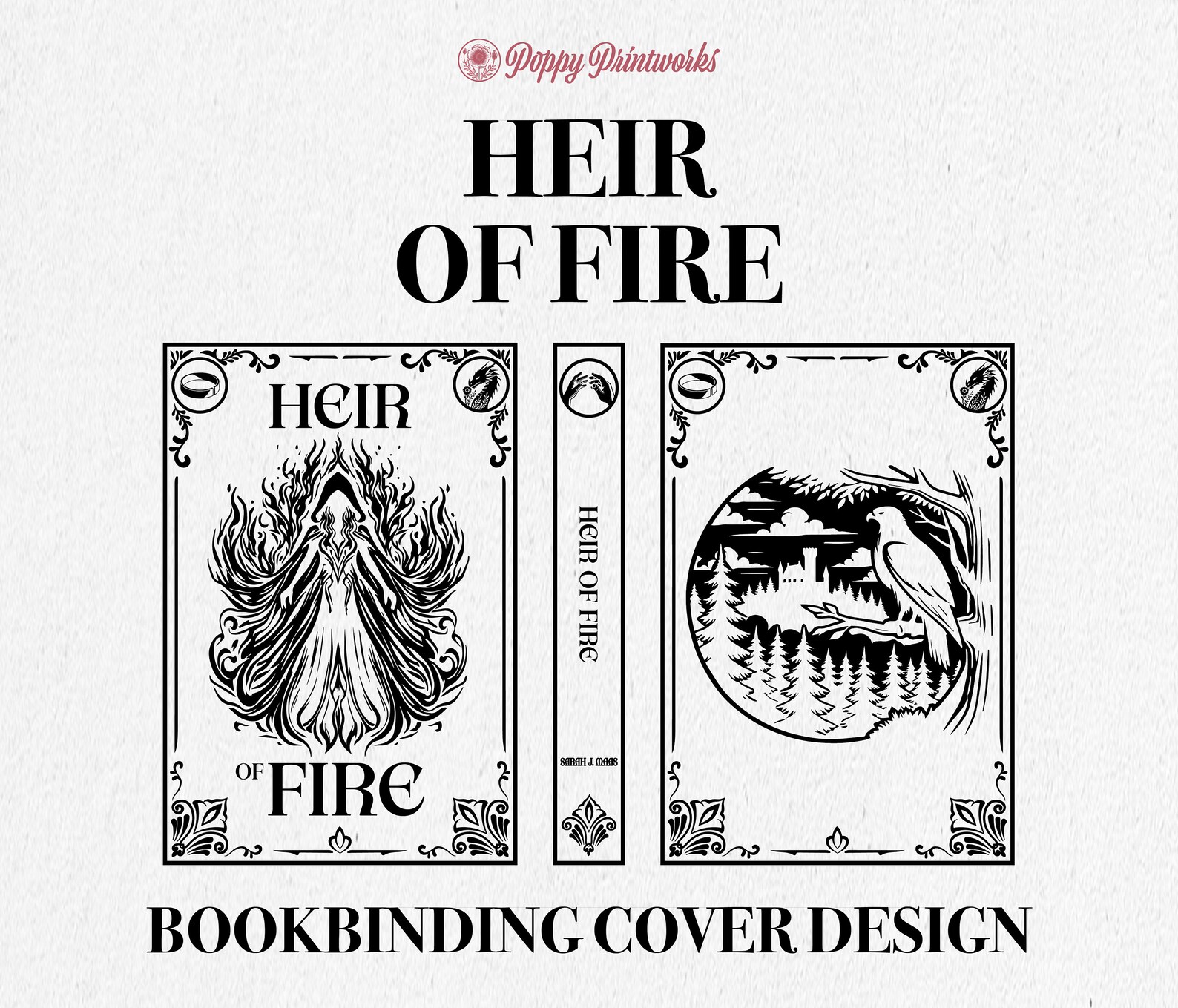Heir of Fire Bookbinding Cover Design PNG File, Throne of Glass Book 4 ...