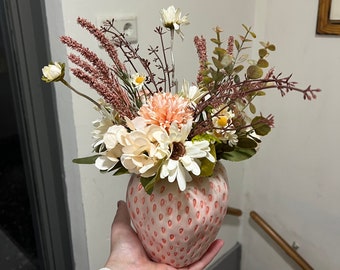 Vallée des fraises - ensemble de fausses fleurs - fleur avec vase - fausses fleurs - cottagecore - mignon - décoration intérieure