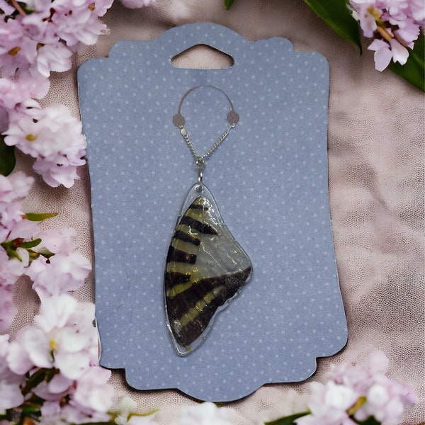 véritable collier d’ailes de papillon - collier de taxidermie - collier époxy - bijoux faits à la main - collier en argent 925