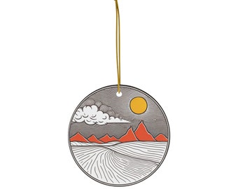 Ceramic Ornament, Linocut shape of desert and mountains