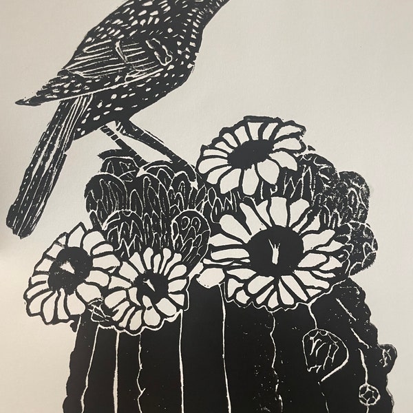 Linocut Print Bird - Etsy