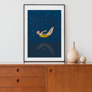 Schwimmerin Nacht Sprung Meer Poster Plakat A3 Sternenschwimmer Sterne Himmel Sternenhimmel Träume Milchstraße Ozean
